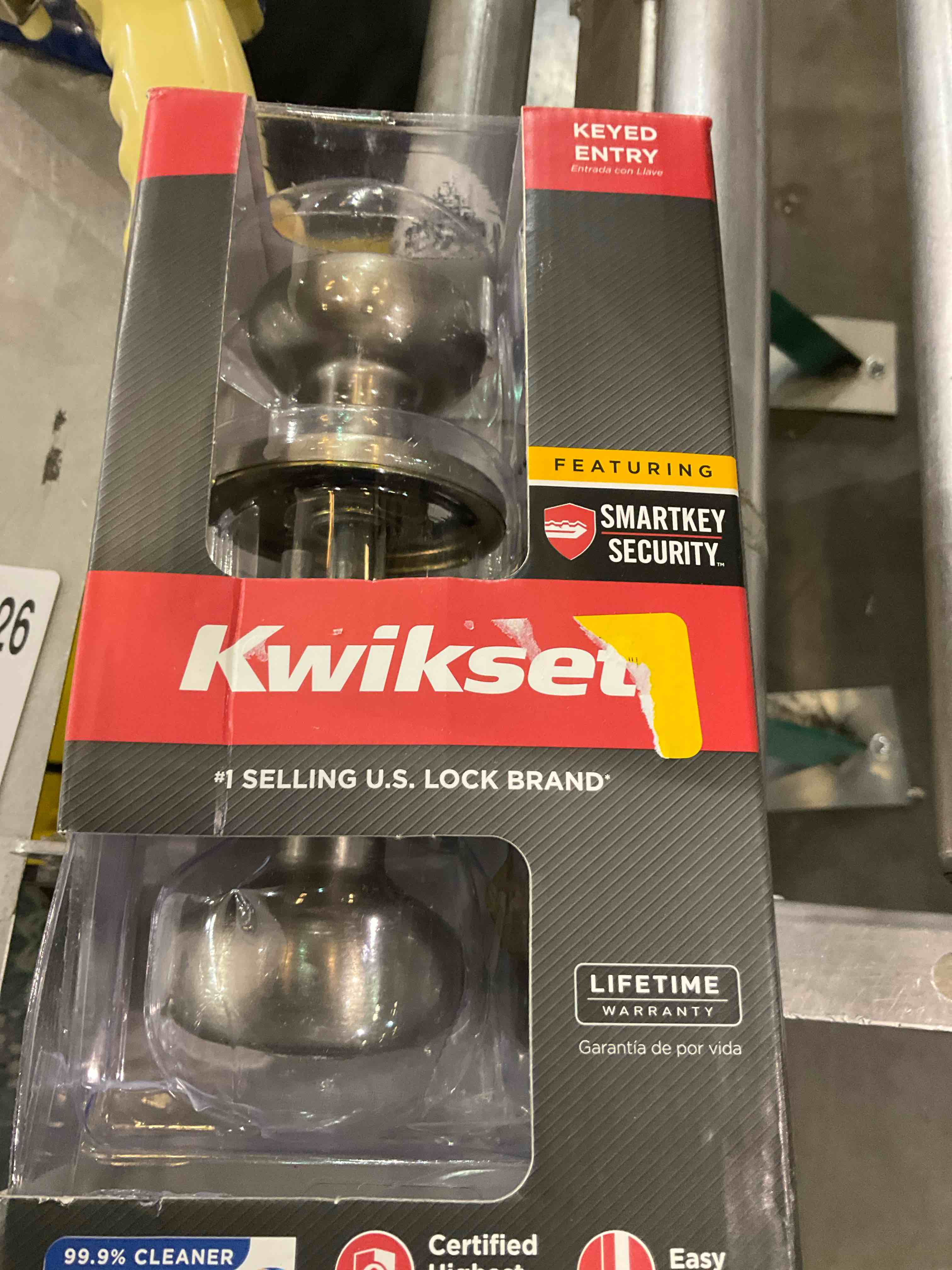 Kwikset Juno Entry Door Knob with Lock and Key, Secure Keyed Handle Exterior, Front Entrance and Bedroom, Satin Nickel, Pick Resistant SmartKey Rekey Security and Microban, 2