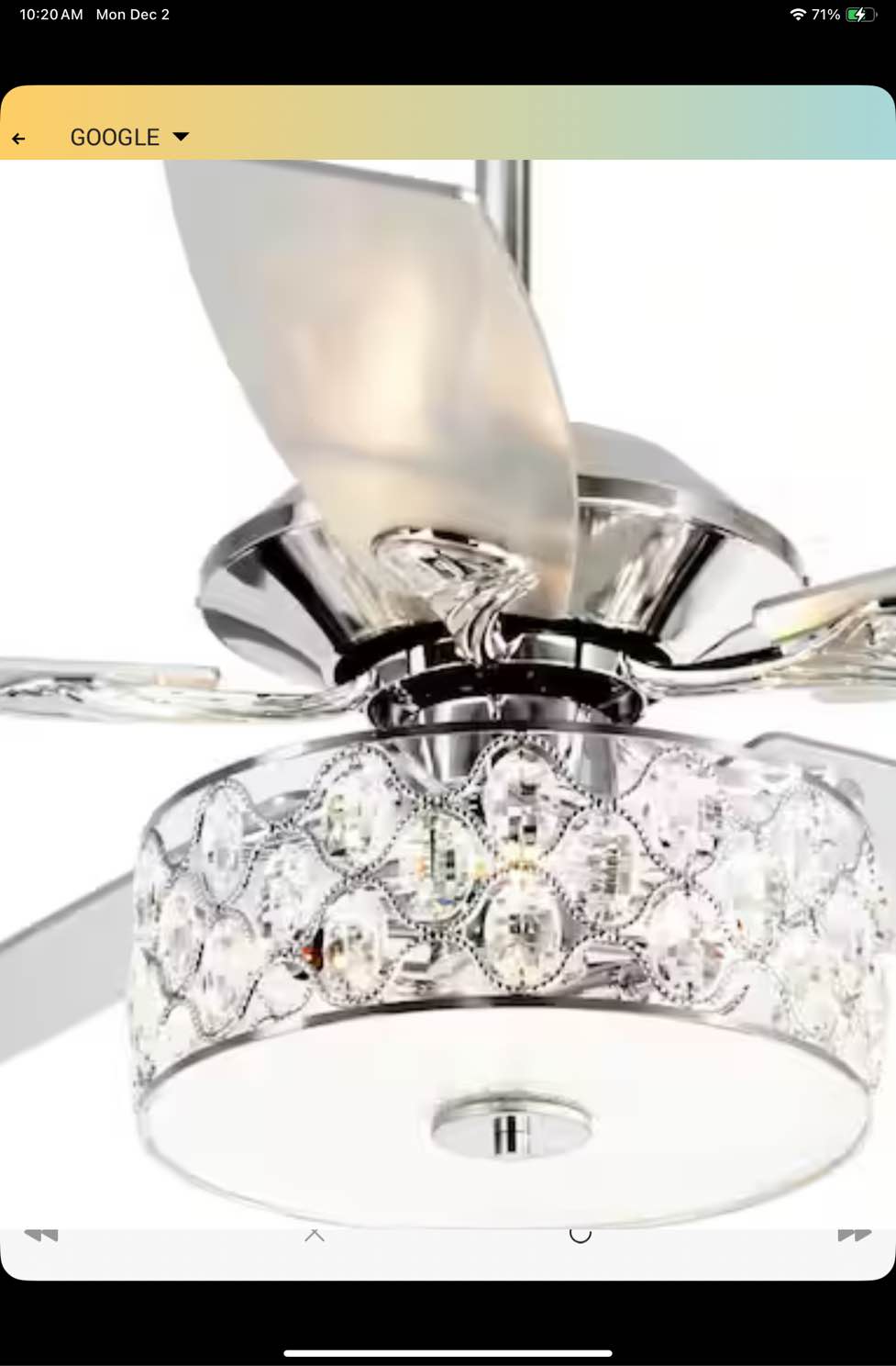 52" Crystal Ceiling Fan With Remote Control