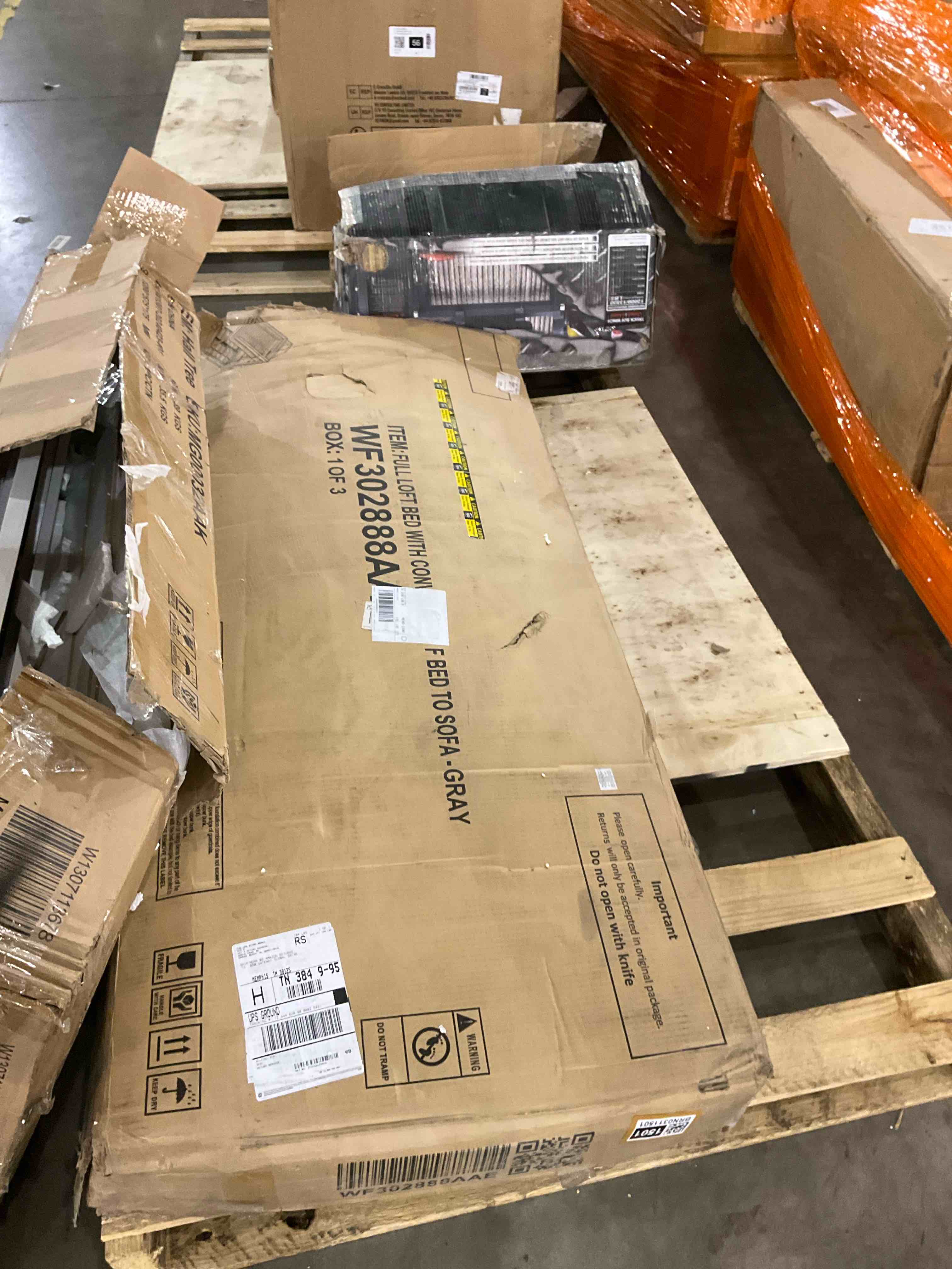 box 1 of 3, incomplete full loft bed frame 