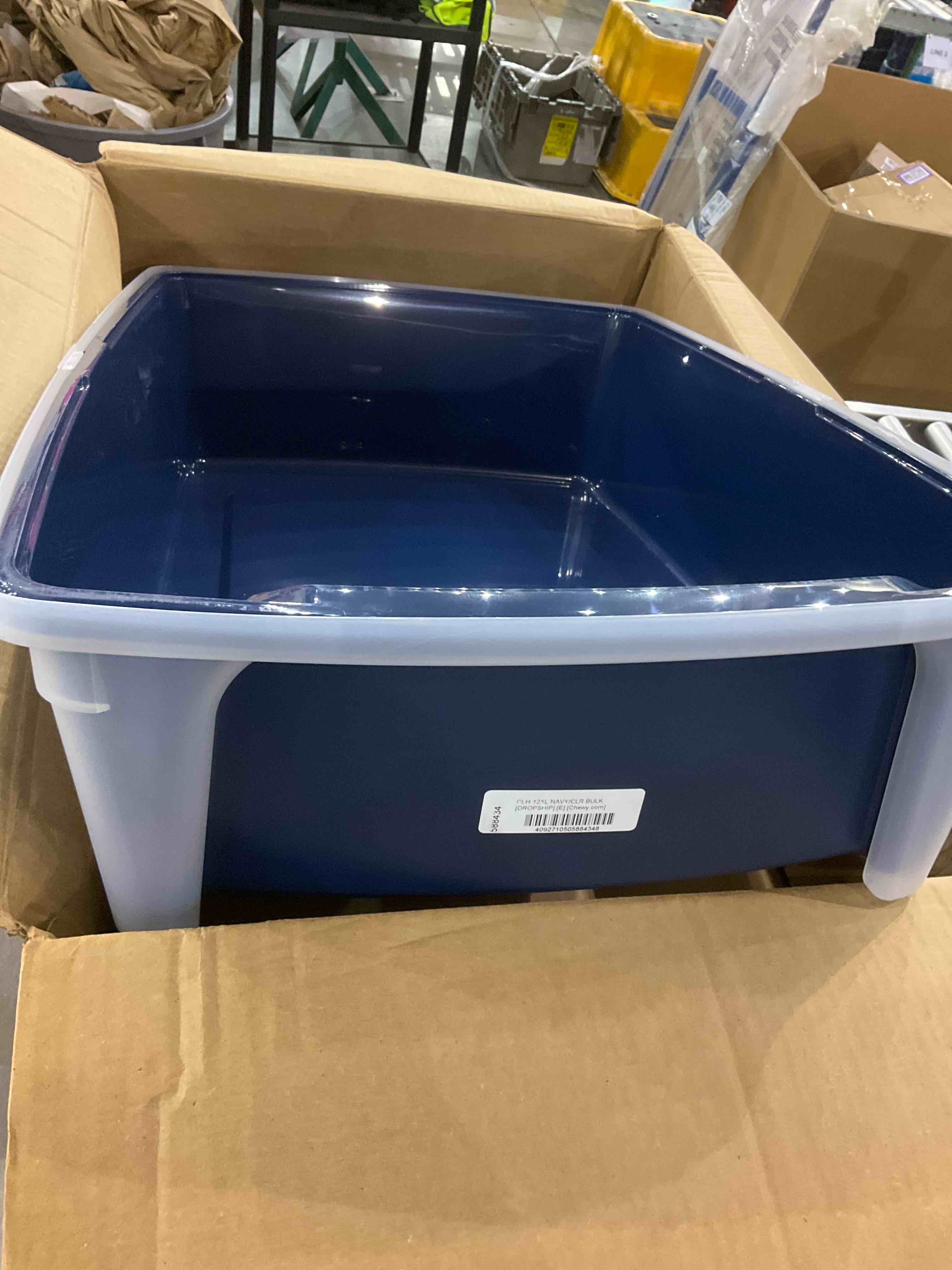 IRIS USA Extra Large Cat Litter Box, Open Top Litter Box for Big Cats and Multi-Cat Households, High Sided Scatter Shield, Easy to Clean, Navy