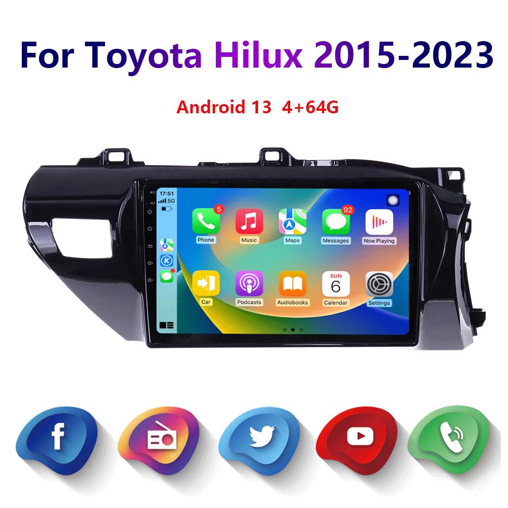 4-64GB Android 13 For Toyota Hilux 2015-23 Carplay Car Stereo Radio WIFI GPS BT