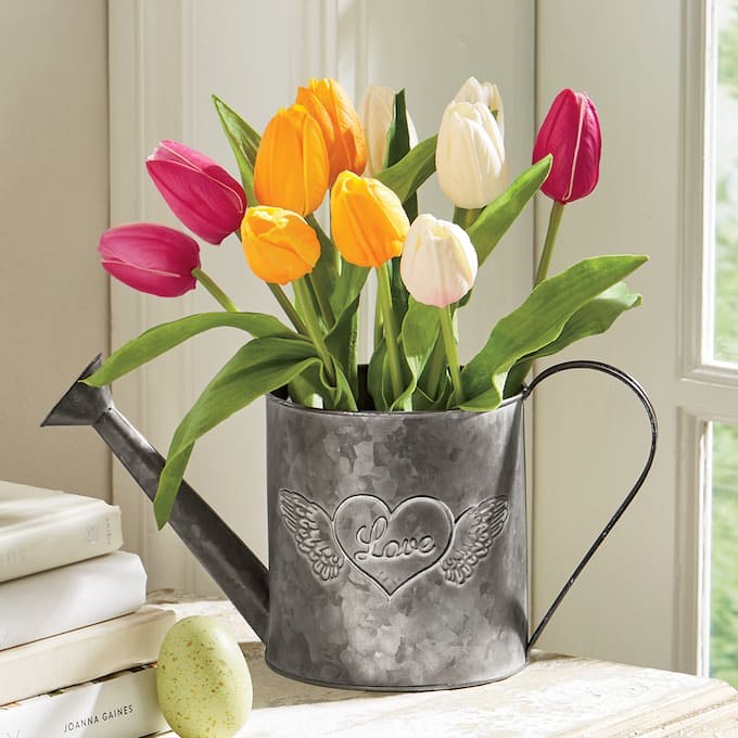 TULIPS IN WATERING PAIL