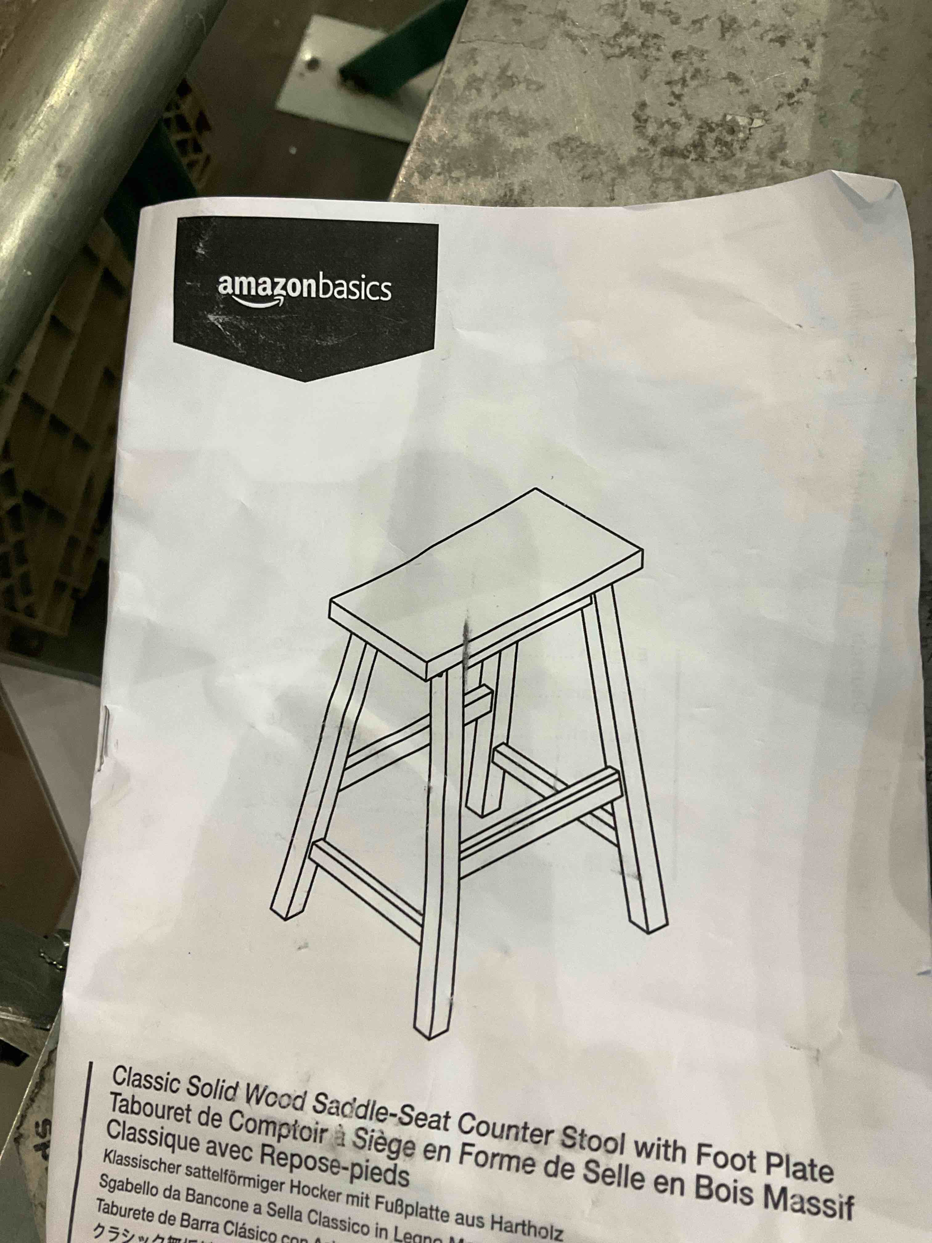 Amazon Basics Solid Wood Saddle-Seat Counter Height Kitchen Island Barstool, 24-Inch Height, White - Set of 2