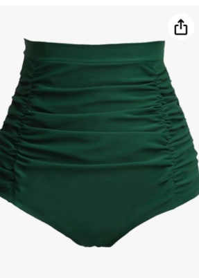 COCOPEAR Women's Ruched High Waisted Bikini Bottom Retro Vintage Swim Short Tankinis Small Olive