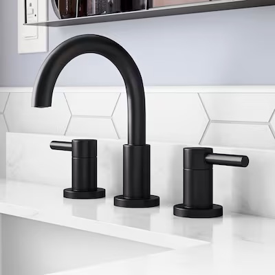 allen + roth Harlow Matte Black Widespread 2-Handle WaterSense Bathroom Sink Faucet