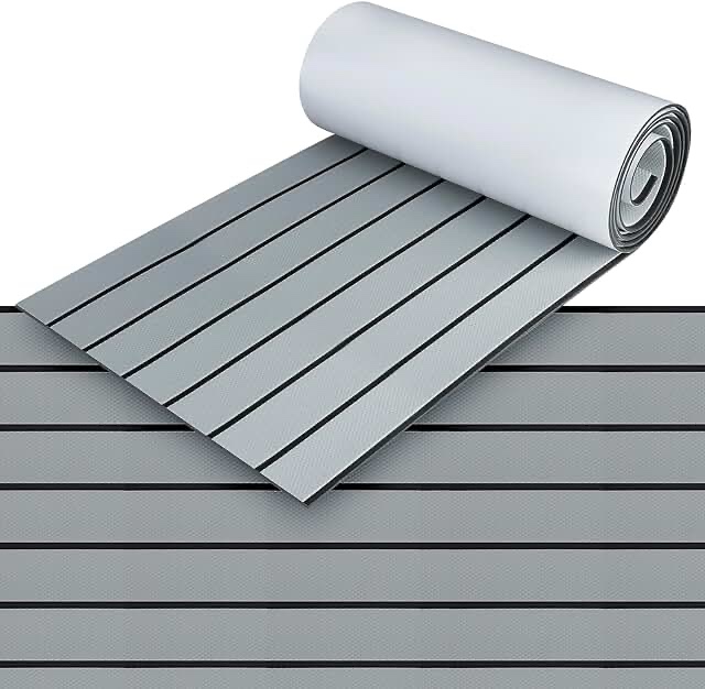 KXKZREN Boat Flooring EVA Foam Decking Sheet Faux Teak Marine Mat Marine Carpet Cooler Tops Seating Non-Slip Self-Adhesive Flooring for Motorboat RV Yacht Kayak Swim Platform 94" x 44"/35"/23"/16" Grey With Black Seam Lines 35 x 94 inch