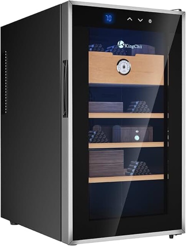 KingChii 48L Electric Cigar Humidors Temperature Control System, Cooling & Heating Humidor Cabinet with Spanish Cedar Wood Shelves & Hygrometer, Father's Day Gifts for Men (4 Layers 300 Capacity) Temp Control 48L-V