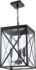 MELUCEE Indoor Outdoor Pendant Light Black Finish, 1-Light Exterior Hanging Light Fixtures Ceiling Lantern with Clear Glass for Porch Hallway Entryway Black 7.0 inches