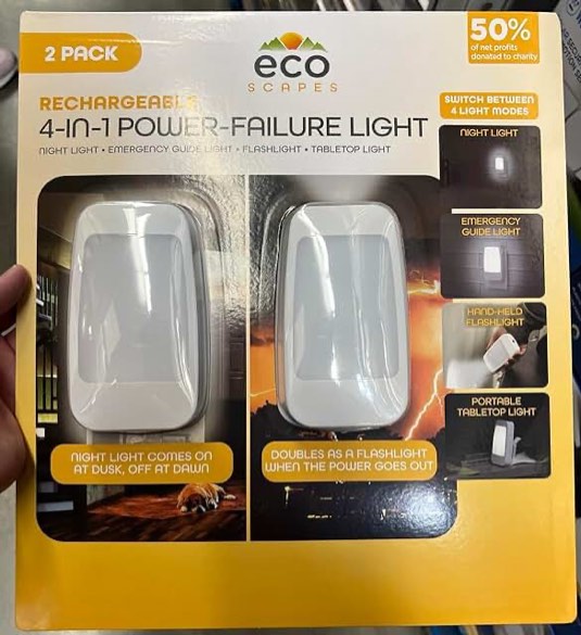Ecoscapes Power Failure Emergency Night Light Rechargeable White (2 Pack)