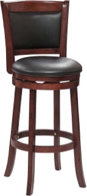 Lexicon Swivel Bar Stools, Bar Height Stools for Kitchen Counter, Dark Cherry Wooden Bar Stools for Kitchen Island, Bar Chairs with Back and Black Faux Leather Cushion Seat (Solid Back)