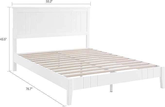 MUSEHOMEINC Mid-Century Modern Solid Wooden Platform Bed with Adjustable Height Headboard for Bedroom,Wood Slat Support & No Box Spring Needed queen