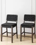 Nathan James Cohen Woven Faux Leather Counter Height Barstool Black: Rubberwood Frame, Saddle Seat, Stud Detail