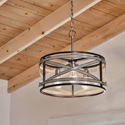 Kichler Stetton 3-Light Anvil Iron Farmhouse Drum Medium Hanging Pendant Light