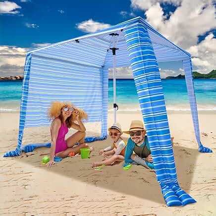 Beach Cabana, 6.2'×6.2' Cool Cabana Beach Tent Sun Shelter Canopy with Side Wall, 4 Sandbags, UPF 50+, Ventilation Peak, Portable Beach Shade Umbrella for Beach Camping Outdoor, Navy Blue