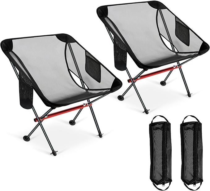 2 Pack Portable Folding Camping Chair, Upgraded All Aluminum Structure with Superior Breathable Mesh, Side Pocket&Carry Bag, Compact&Heavy Duty for Adult Outdoor Backpacking, Hiking, Sports