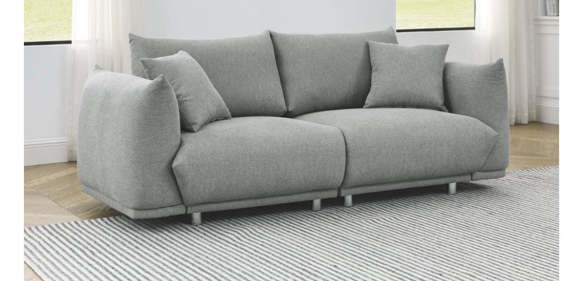 78.8''Modern Cloud Sofa, Minimalist Upholstered Couch with Stable Metal Legs and Solid Wood Frame, Leisure Sofa with 2 Pillows and Comfy Armrest for Living Room, Bedroom, Office, Grey