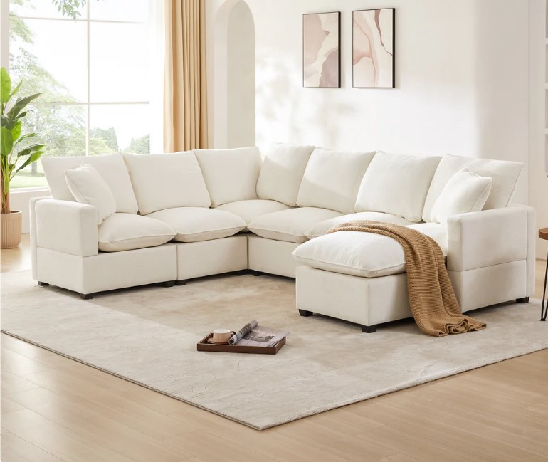 Modern U Shape Modular Sofa, 7 Seat Chenille Sectional Couch Set with 2 Pillows Included, Freely Combinable Indoor Furniture for Living Room, Apartment, Office, ( See Description)