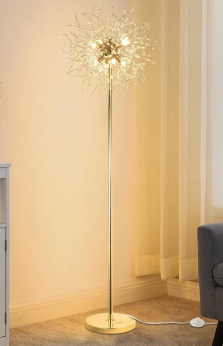 69 inch Crystal Floor Lamp, Modern Standing Lamp with K9 Crystal, LED Floor Lamp with On/Off Foot Switch, Metal Tall Pole Lamp for Living Room, Girls Room, Bedroom, Dresser, Office, Gold Finish