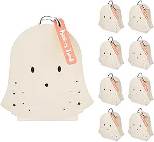 Cheerland Halloween Party Favor Bags Cute Ghost Shaped Paper Gift Bag Trick or Treat Bag for Spooky Theme Birthday Cosplay Halloween Goodie Bags Party Supplies - Pack of 8