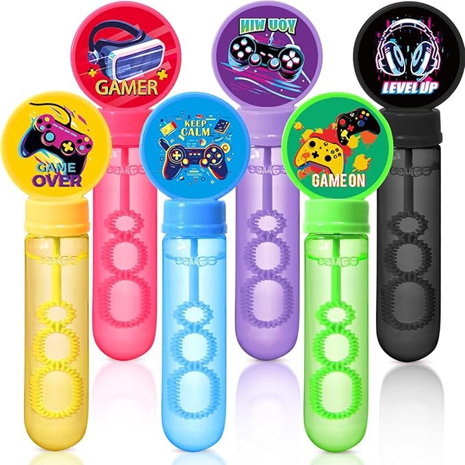 24 Pcs Video Game Party Favors Bubbles for Kids Bubble Wands Solution Mini Bubbles Bulk Toddler Outdoor Toys Prize Goodie Bag Stuffers Summer Gift Game On Party Supplies Gaming Birthday Party Favors