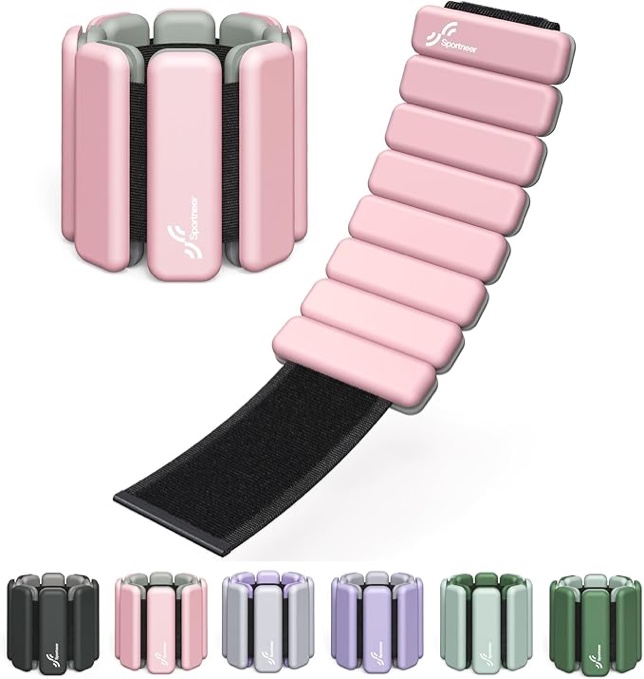 Sportneer Wrist & Ankle Weights - 1 Pair (2lb Each) | Adjustable Wearable Weights Silicone Wrist Bangles for Women | Yoga, Dance, Barre, Pilates, Zumba, Swimming, Cardio, Aerobics, Gym (Pink Peony)