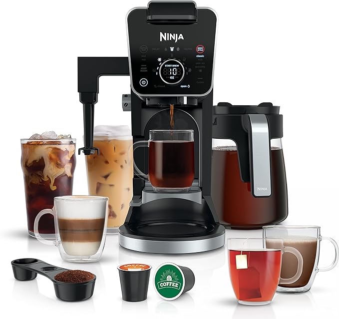 Ninja CFP300 DualBrew Pro Specialty 12-Cup Coffee Maker with Glass Carafe, Single-Serve, Grounds, compatible with K-Cup pods, with 4 Brew Styles, Iced Coffee Maker, Frother & Hot Water System, Black