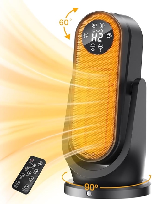 Space Heater for Indoor Use, Two-way Oscillation Portable Heater, 1200W Electric Heater with Human Body Sensor 4 Modes Overheat Protection, 12H Timer PTC Ceramic Heaters for Bedroom Living Room Office