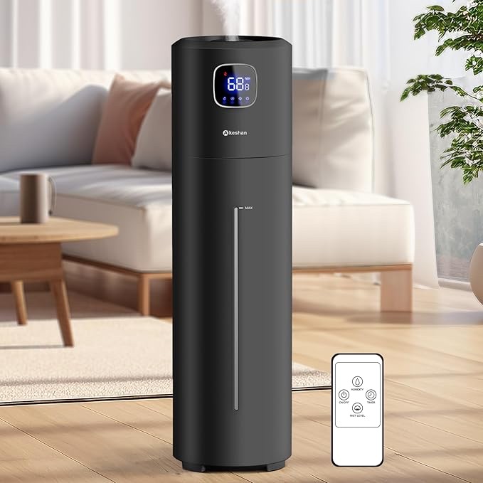 Akeshan Large Humidifiers for Bedroom, Ultrasonic Cool Mist Humidifier, Easy Clean Humidifier with 350ML/H Large Mist Speed, Quiet Tower Humidifier, Suitable for Kids Room Plant Yoga (Black)