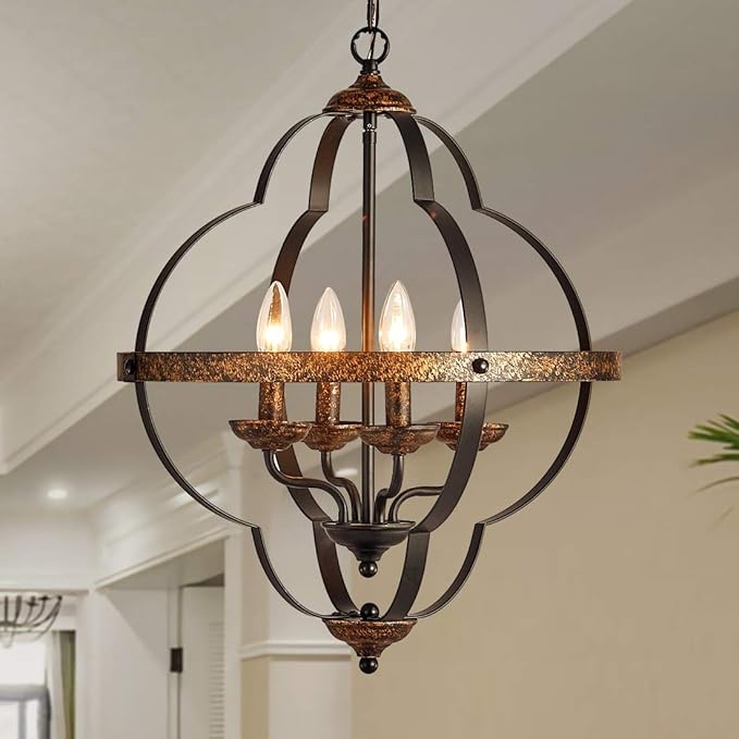 TZOE Orb 4-Light Pendant Light?Rustic Vintage Metal Chandelier?Black?Copper Color?Farmhouse,Foyer Chandeliers?Dining Room Light?Bedroom Lights,Living Room Lighting?Kichlen Chandelier UL Listed
