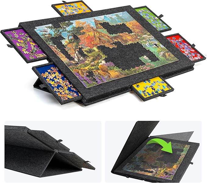 Lavievert 1500 Piece Tilting Jigsaw Puzzle Board with 2-in-1 Puzzle Stand & Cover, Lightweight Puzzle Boards with Drawers, Portable Felt Puzzle Table Puzzle Storage for Adults - Dark Gray