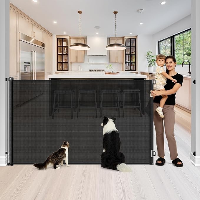 48" Extra Tall Pet Gate Long Baby Gate - No Jump, 4ft Extra Tall Retractable Baby Gates Extra Wide Dog Gate, Indoor/Outdoor Retractable Gate Wide Baby Gate Extra Tall Cat Gate for Doorway, Black