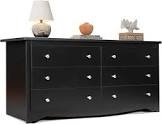 WLIVE Wood Dresser with 6 Drawer, Wide Chest of Drawers for Bedroom, Long Nightstand with Drawers, black