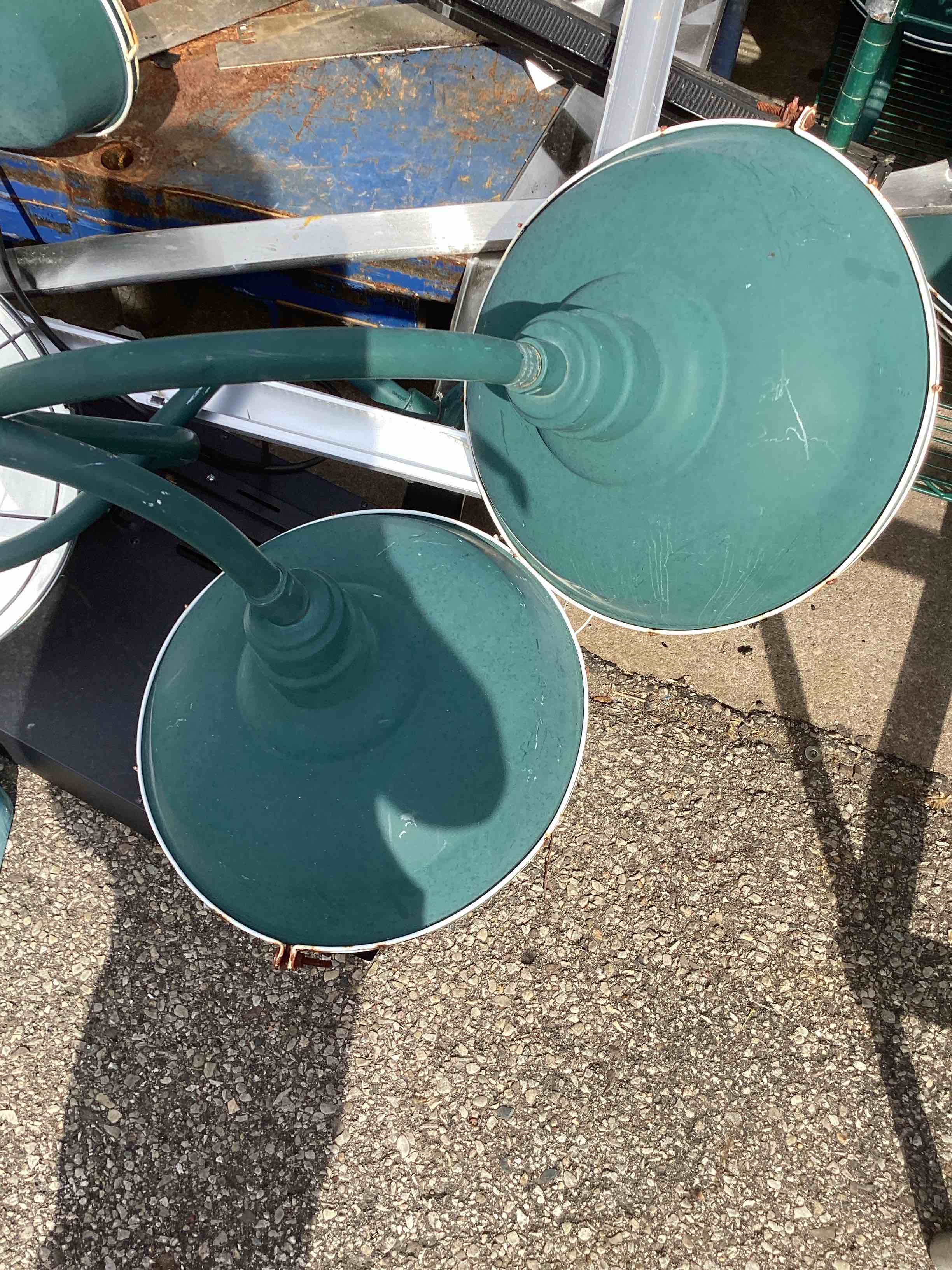 Steel Lighting Co. Topanga Barn Light | Outdoor Wall Mounted | Farmhouse Garage Light Made in America | Dusk to Dawn | 14 inch Dome | Upslope Gooseneck | Green Exterior/White Interior