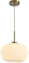 Minimalist White and Gold Pendant Light Mid Century Modern Large Glass Globe Pendant Lights Kitchen Island 1 Light Milk Ribbed Glass Hanging Light for Dining Room Bedroom Hallway MCL14P-B