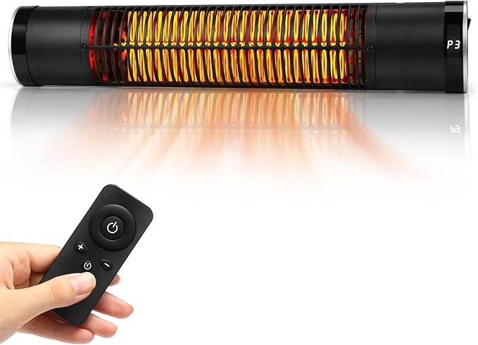 Electric Carbon Infrared Heater, 1500W Wall-Mounted Outdoor Patio Heater With Remote, 3 Heat Levels, 8H Timers, Radiant Heater for Garage, Gazebos, Shop