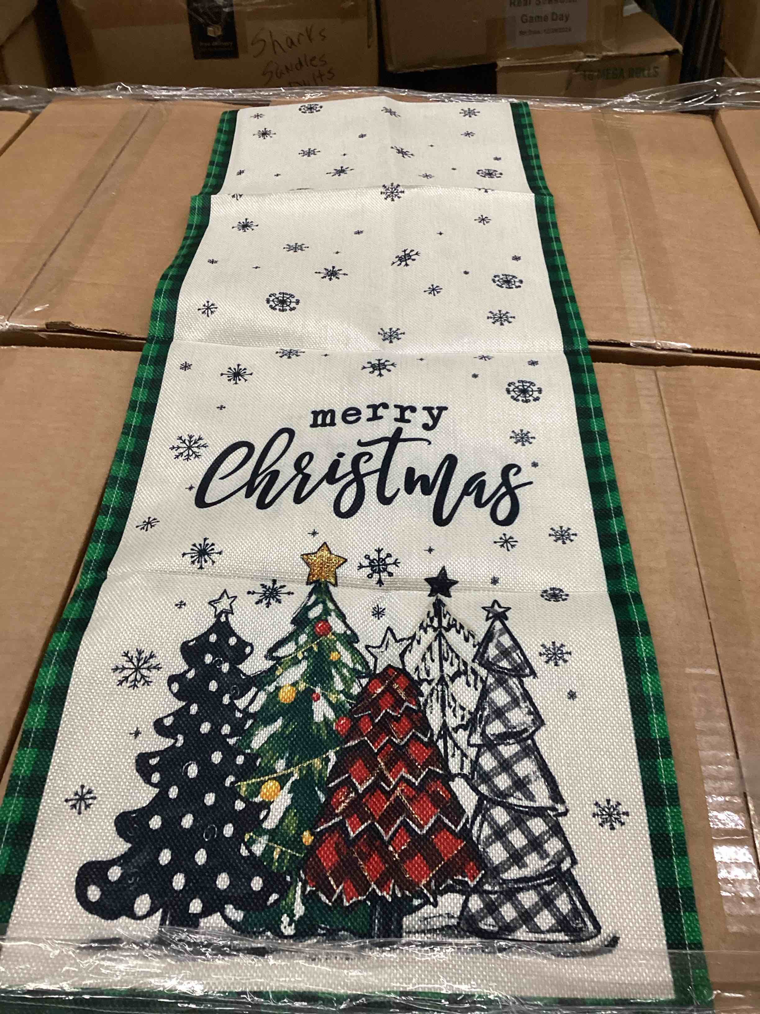 Condition photo showing New/Like New for OTOSTAR Merry Christmas Table Runner 13x72 Inch, Green and Black Buffalo Plaid Xmas Tree Snowflake Winter Holiday Farmhouse Kitchen Dining Table Decoration for Home Party
