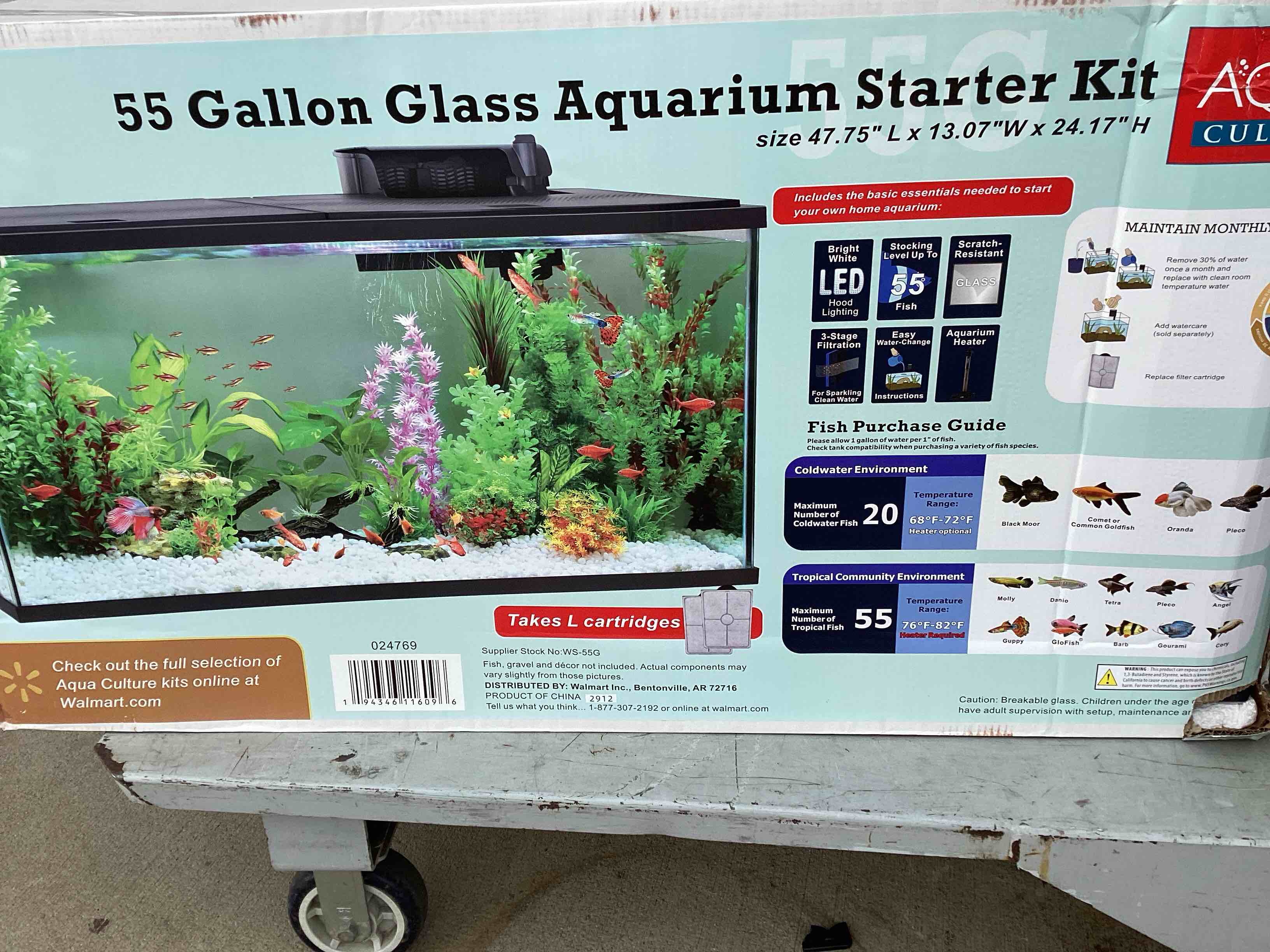 Aqua 55 gallon glass aquarium start kit