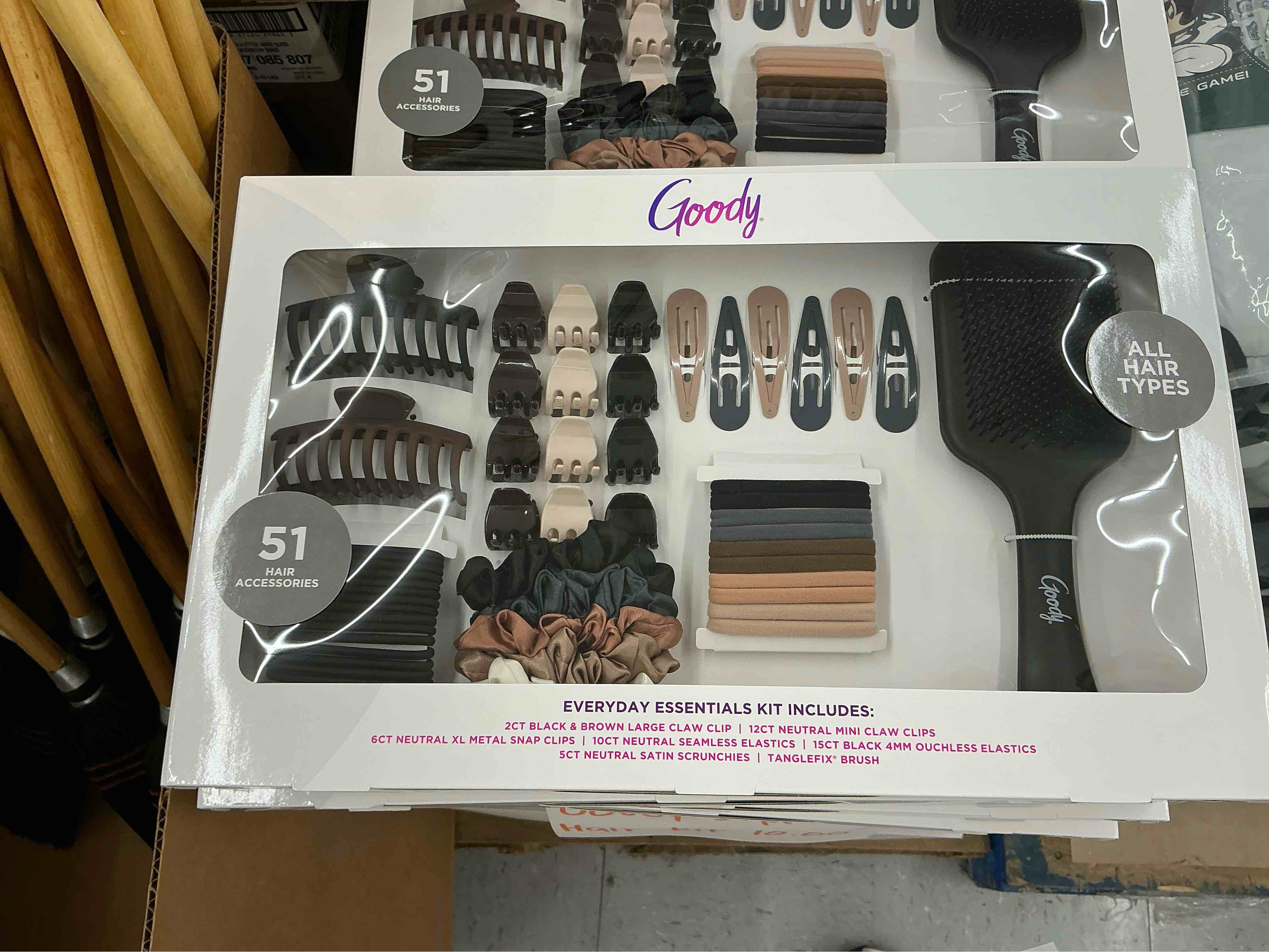 Goody Hair Accessories Kit, Everyday Essentials for Women - Ouchless Damage-free Hair Ties, SlideProof Claw Clips, Snap Clips, Scrunchies, Tanglefix Hair Brush, 51 PC Neutral Color Set, All Hair Types