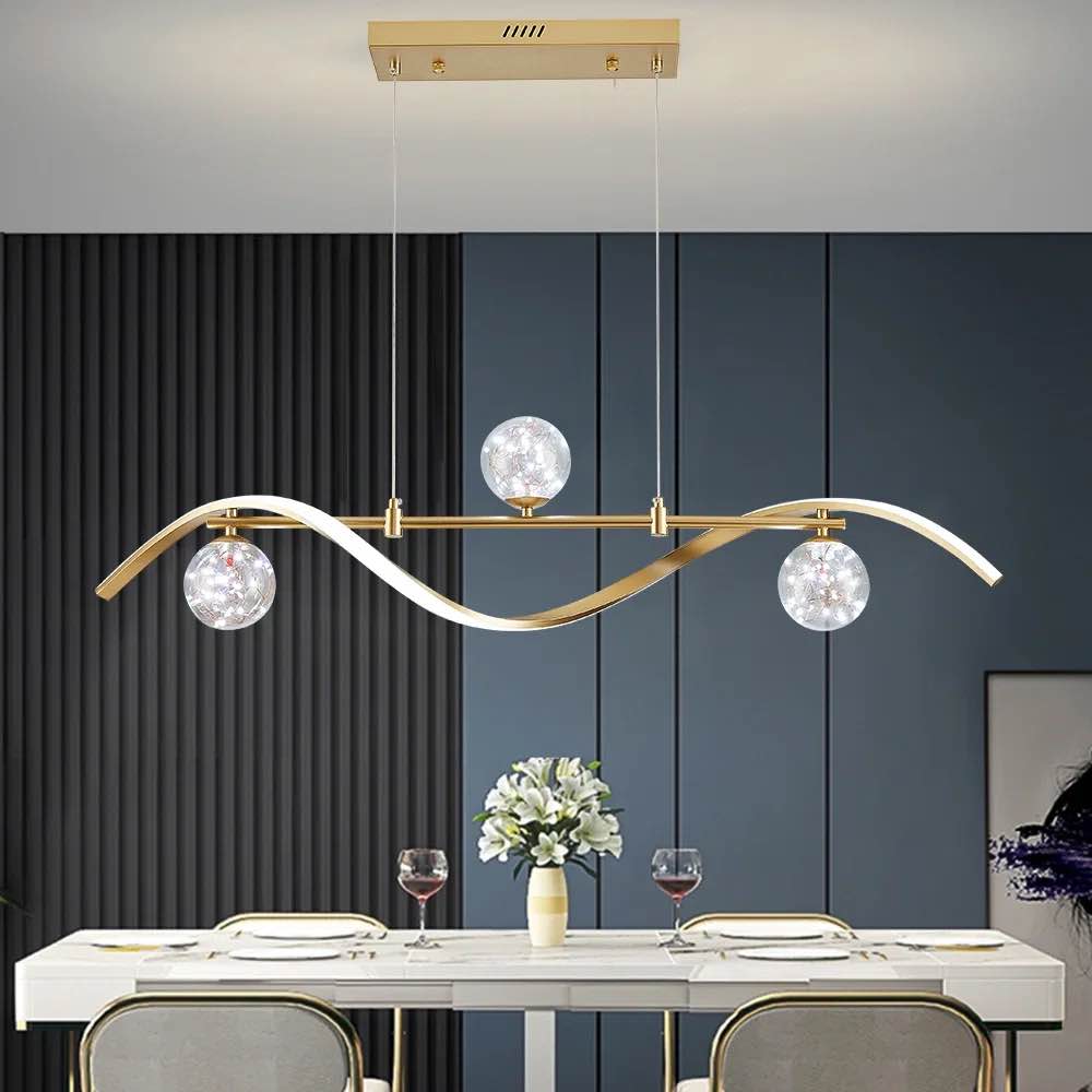 4- Light Led Linear Kitchen Island Lighting In Gold With Glass Globe