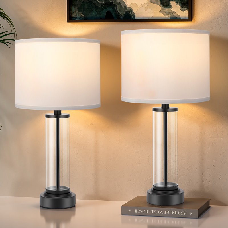 23" Modern Glass Table Lamp Set with 3 - Way Touch Control and US