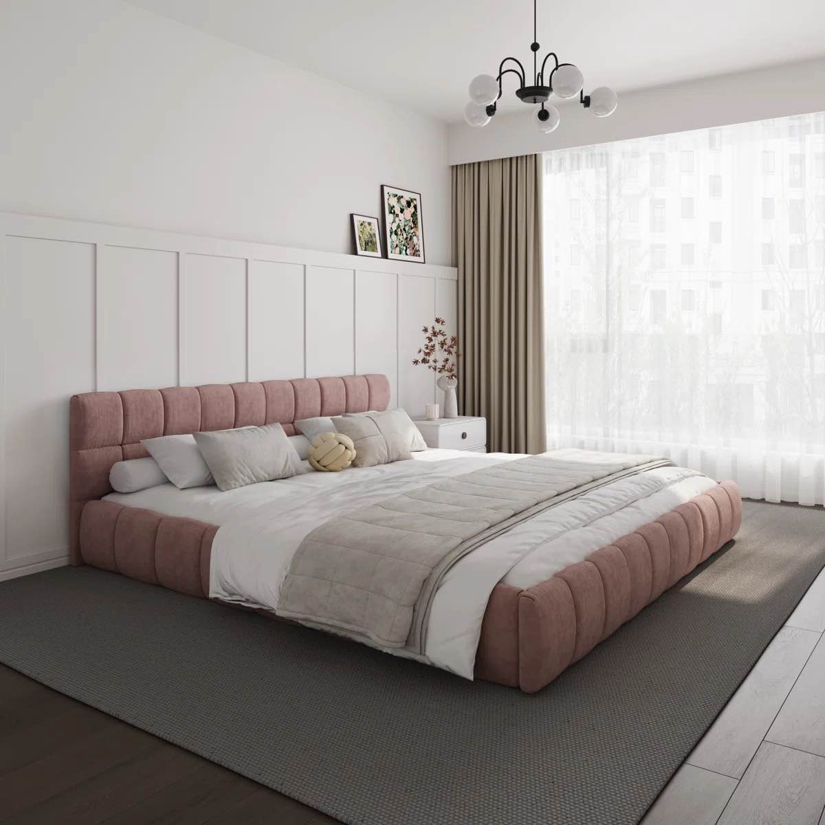 Chenile Uphalstered Bed Frame With Headboard DTI02360. 129661118C