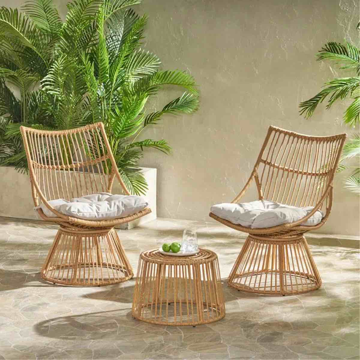 Charming Faux Rattan Chair And Side Table Set For Relaxation