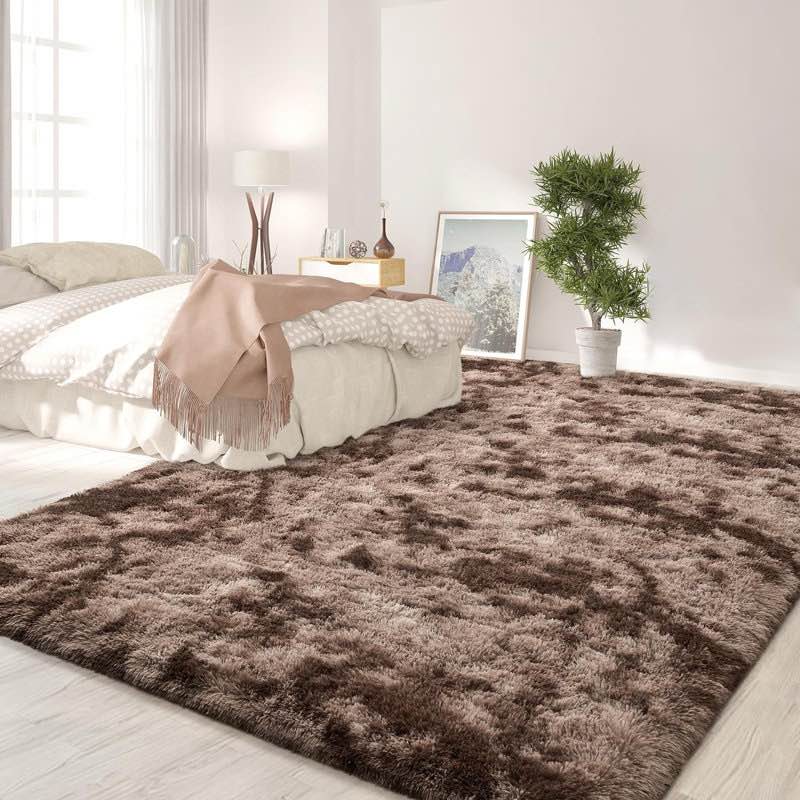 Tie - Dyed Coffee Washable Shaggy Large Area Rugs For Living Room