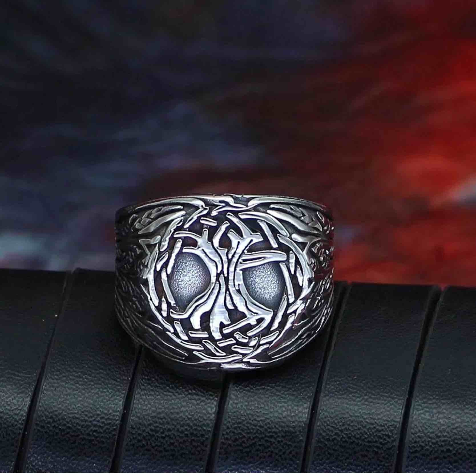 Fantasy Forge Jewelry Yggdrasil Ring Mens Silver Stainless Steel Celtic Tree of Life Signet Band Sizes 10