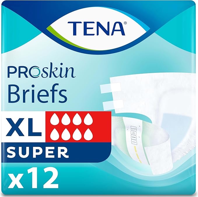 TENA ProSkin Unisex Adult Diapers with Tabs, Maximum Absorbency, X-Large, 12ct