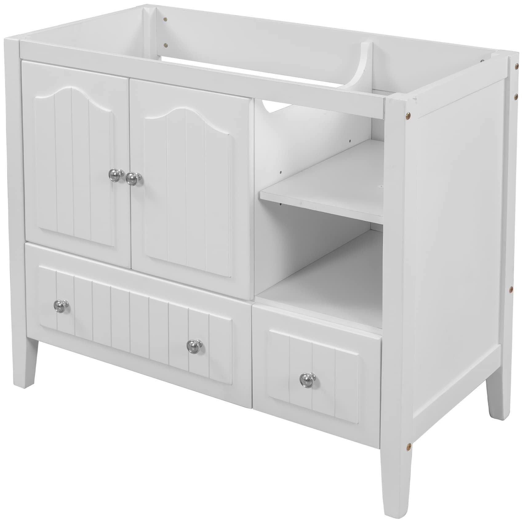 36 Inch Bathroom Vanity Base Only, Single Bathroom Vanity Base with Two Door Cabinet, 2 Drawers and 2 Open Adjustable Shelves, Bathroom Vanity Cabinet without Sink, Solid Wood Frame (White)