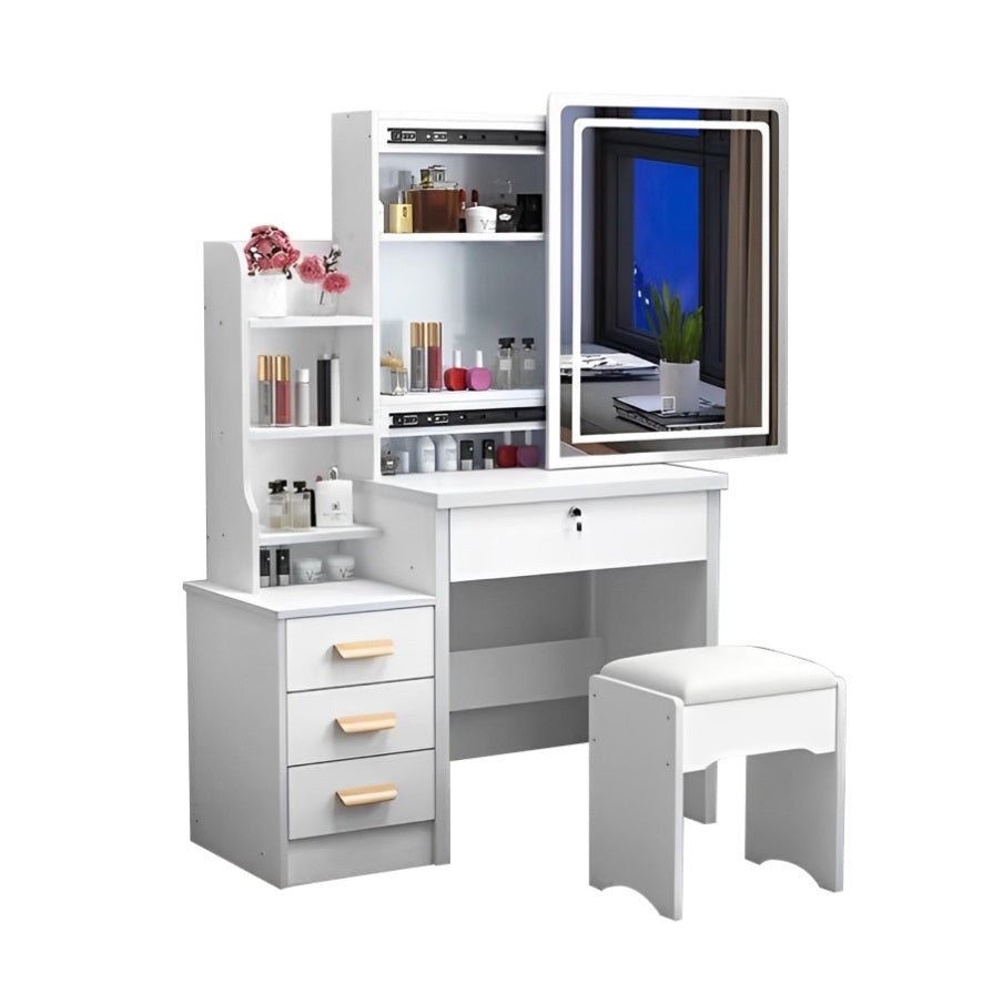 ZNTS Fashion Vanity Desk With Mirror And Lights For Makeup And Chair, Vanity Mirror With Lights And Table