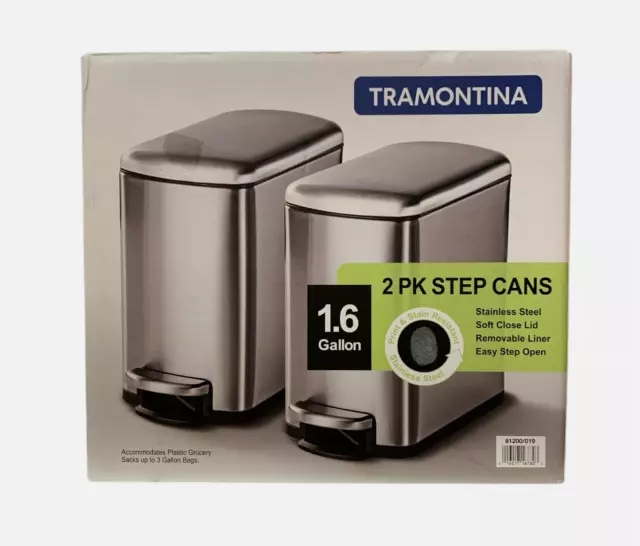 Tramontina 2 Pack Stainless Steel Soft Close 1.6 Gallon Step Trash Cans