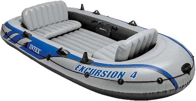 Intex Excursion 4 Person Inflatable Rafting and Fishing Boat Set with 2 Oars