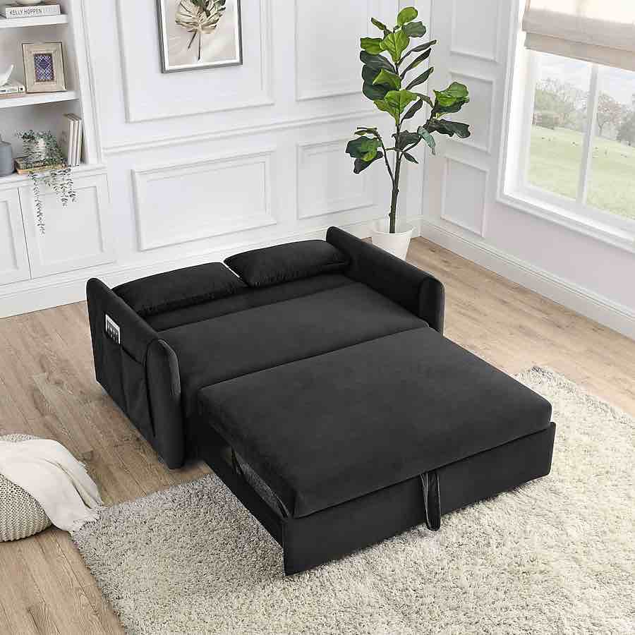 JASMODER Modern Black Velvet Small Sofa - Contemporary/Modern Style - Sturdy and Versatile.